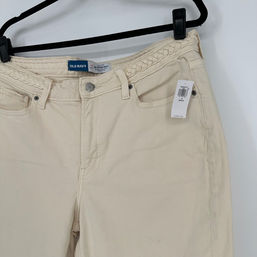 NEW Old Navy High Rise OG Straight Braided Weave Ankle Cream Denim Jeans 14 Pt - Picture 2 of 5